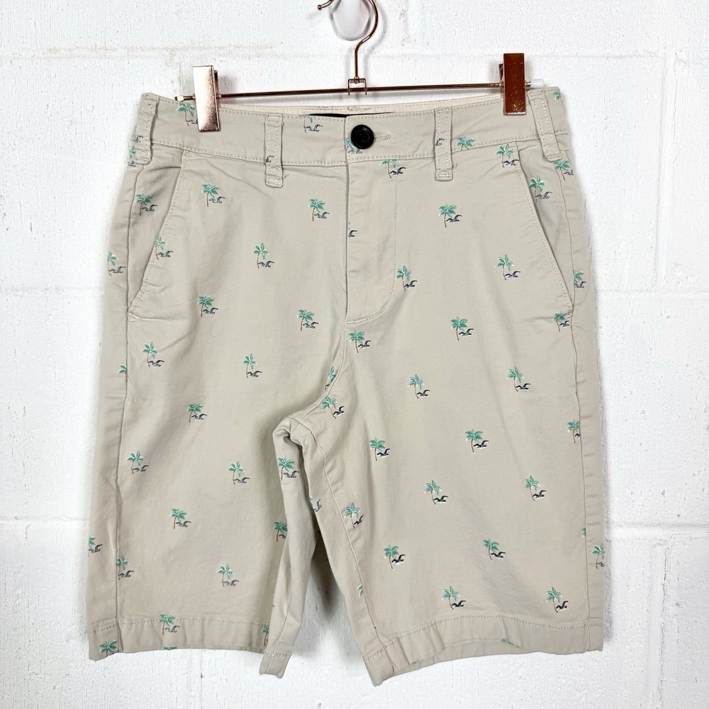 Hollister Men's Flat Front Shorts Epic Flex Logo Palm Trees Beach Resort Boat 26